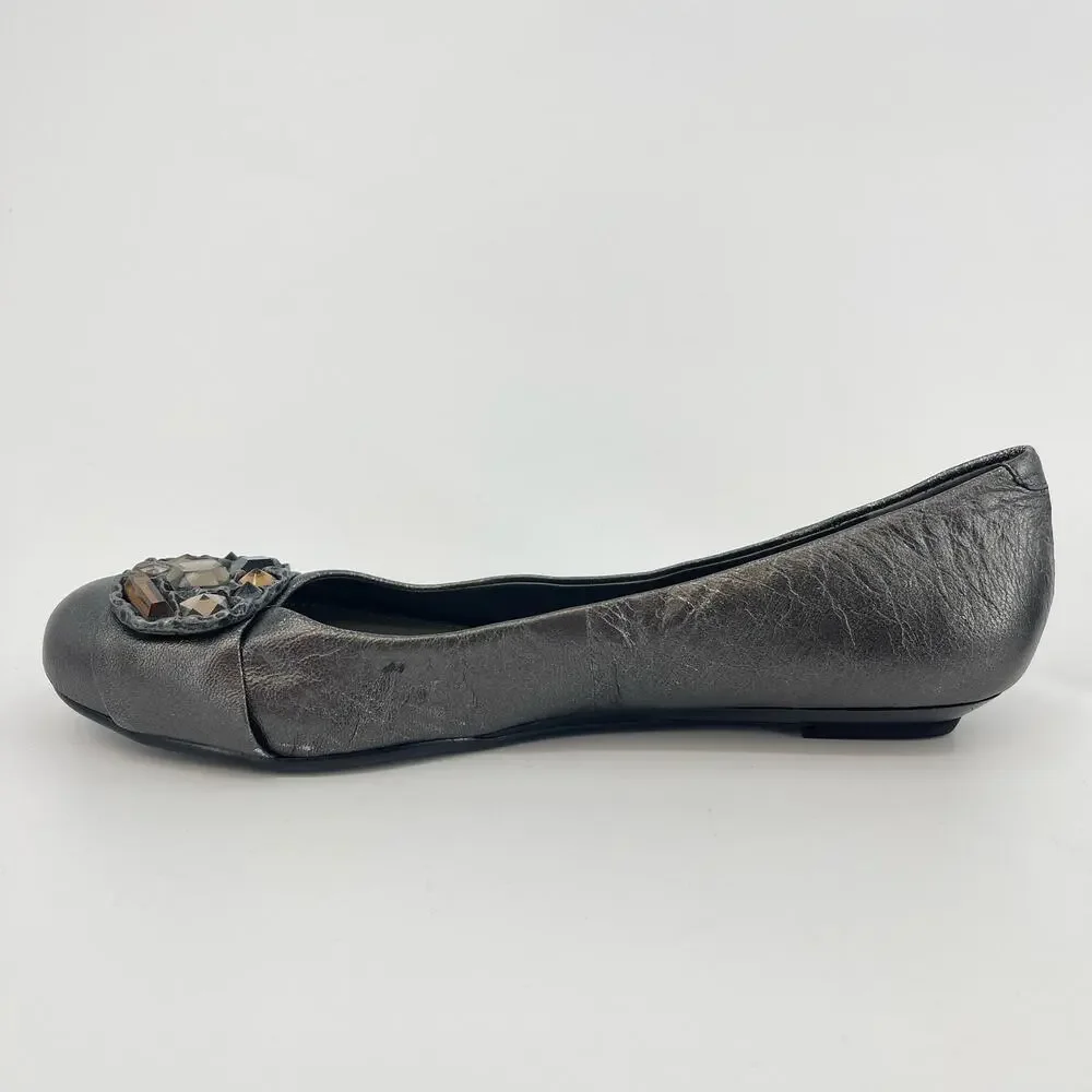 Vince Camuto Size 9 Richie Ballet Flats Silver Jeweled Slip On Shoes